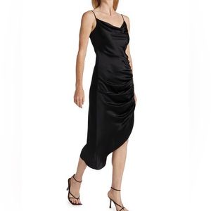 NWT Cinq à Sept Emilia Silk Asymmetric Slip Dress - Black